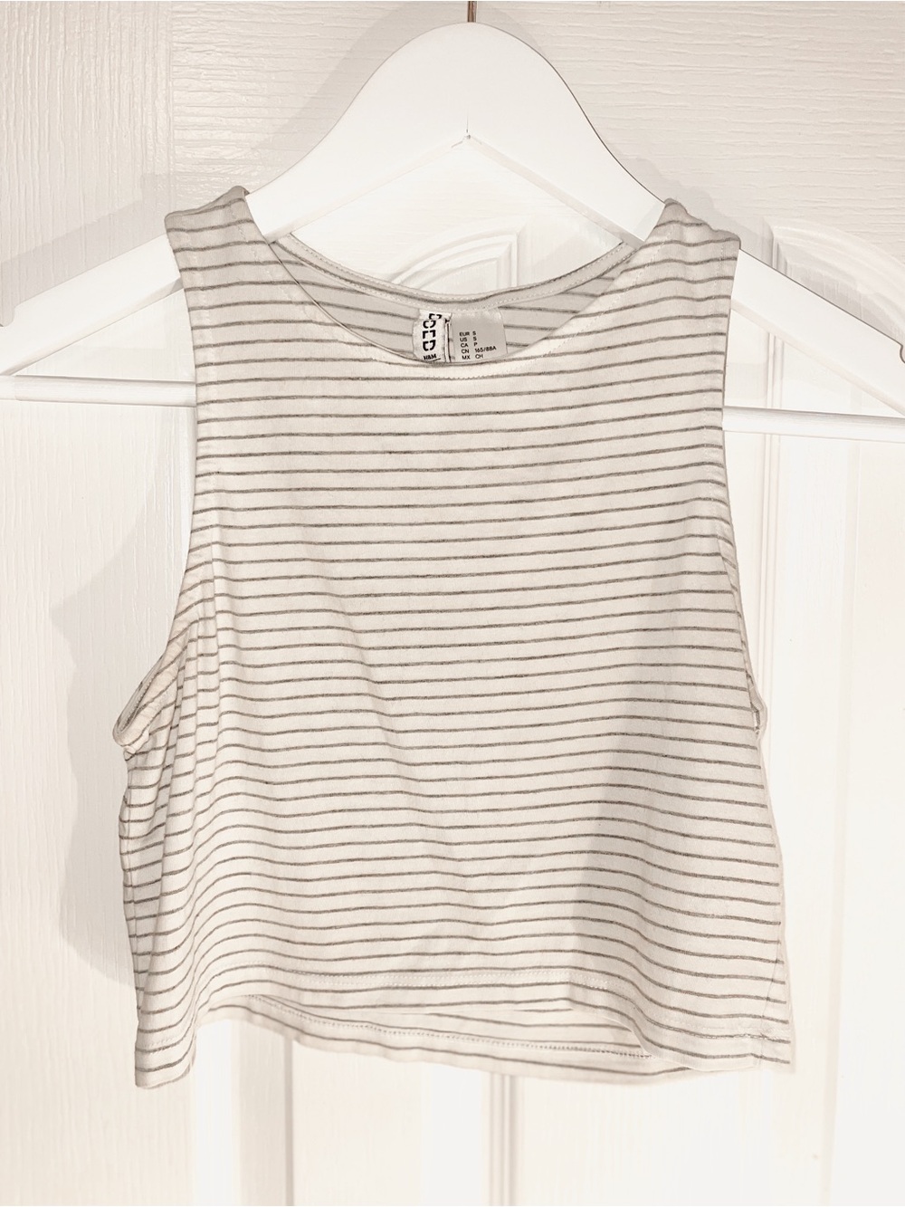 Divided Striped Crop Tank - White & Gray